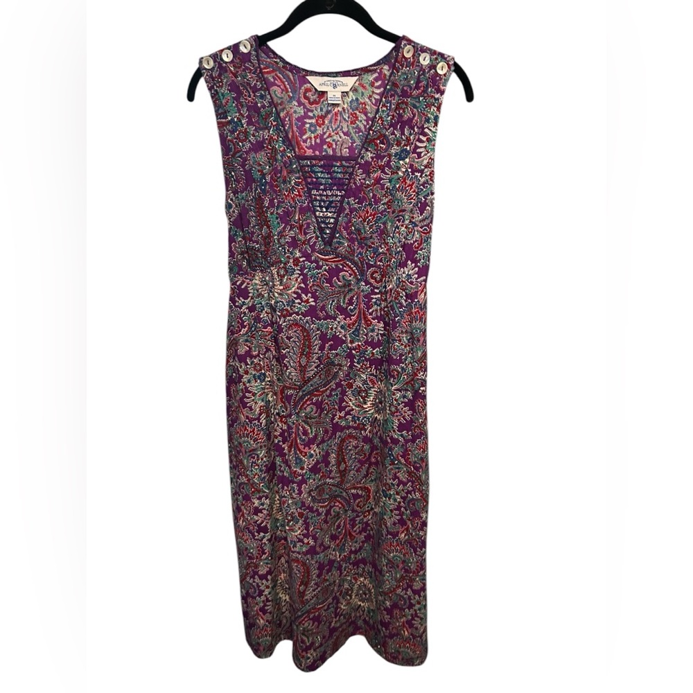 April Cornell purple paisley print sleeveless dress size medium